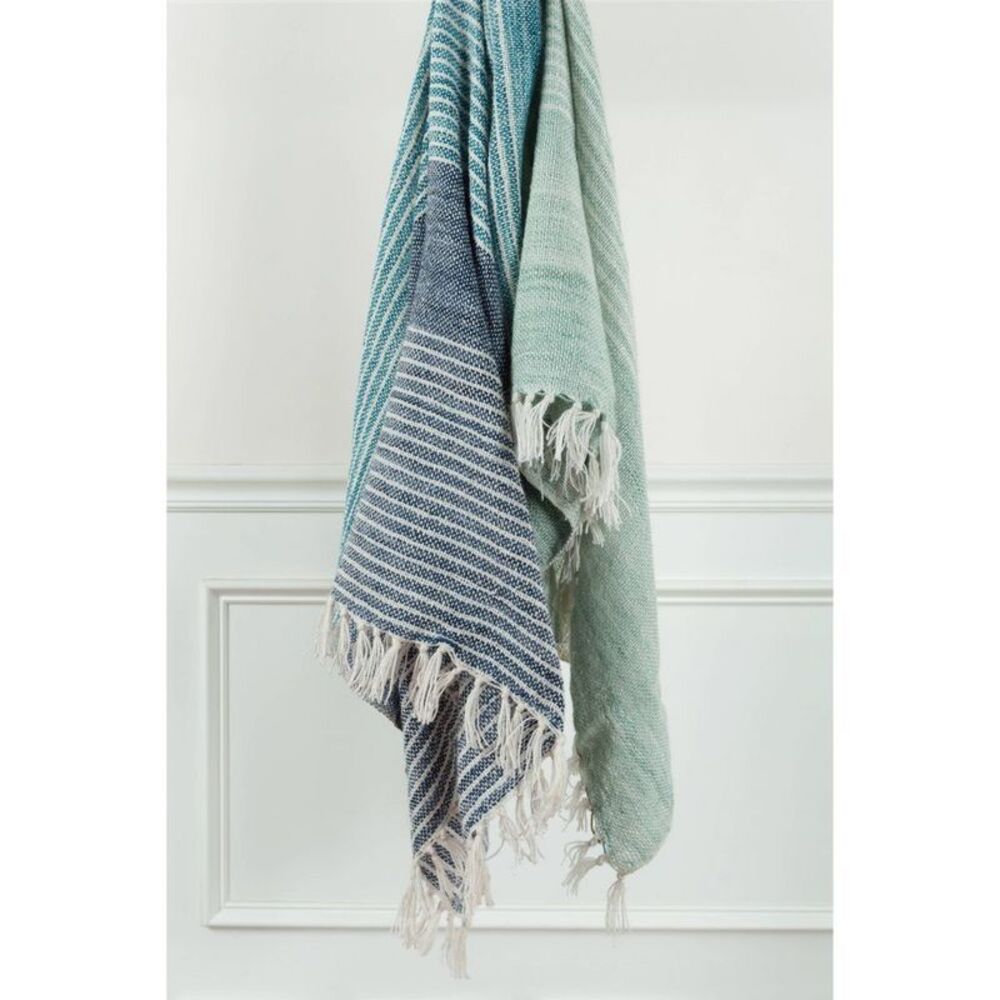 Rizzy Home - 50"x60" Striped Throw Blanket Blue/Green - Rizzy H Blue/Green
